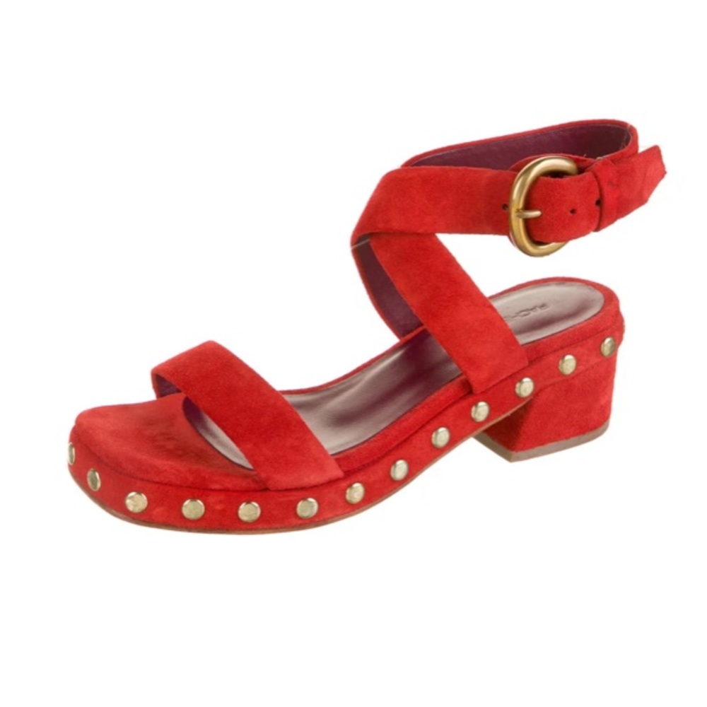Rachel Comey Red Suede Sandals with Gold Studs